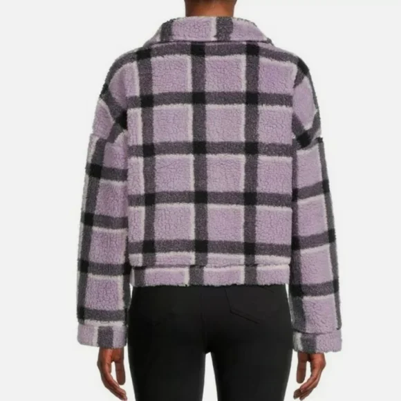 Derek Heart Juniors Fluffy Faux Sherpa Button Sweater Purple LARGE - Picture 3 of 3